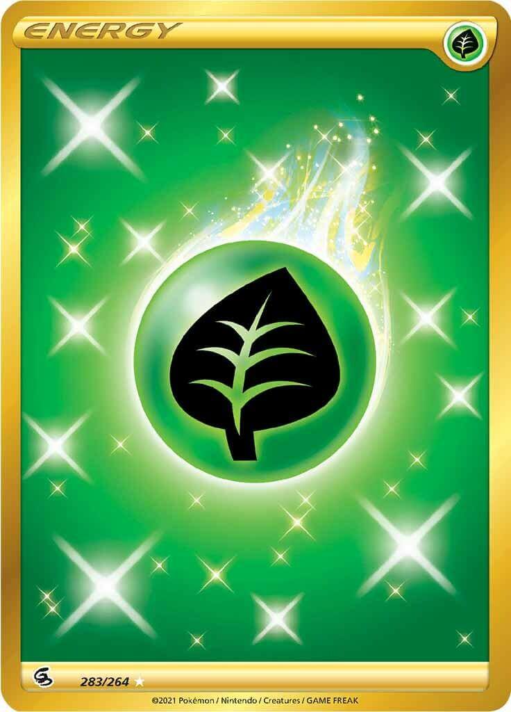 Grass Energy (283/264) [Sword & Shield: Fusion Strike] card design featuring a vibrant green background and leaf symbol.