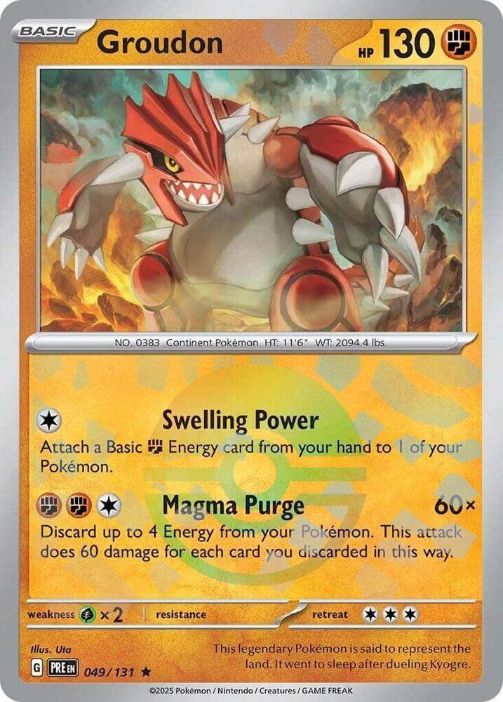 Groudon (049/131) (Poke Ball Pattern) [Scarlet & Violet: Prismatic Evolutions] collectible card featuring Swelling Power and Magma Purge.