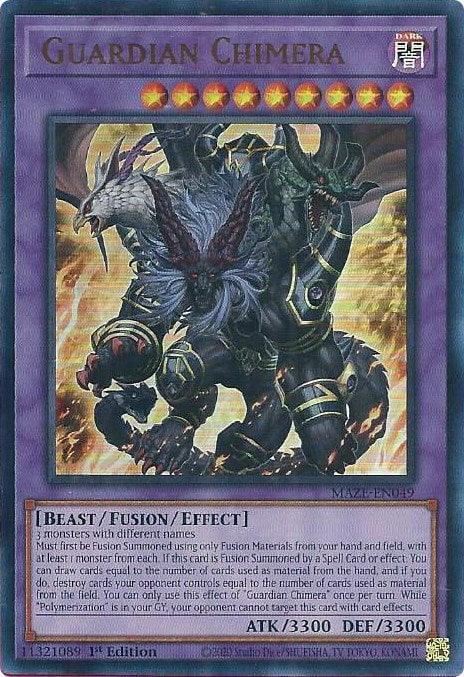 Guardian Chimera [MAZE-EN049] Ultra Rare card image featuring Fusion Monster with high attack and defense.