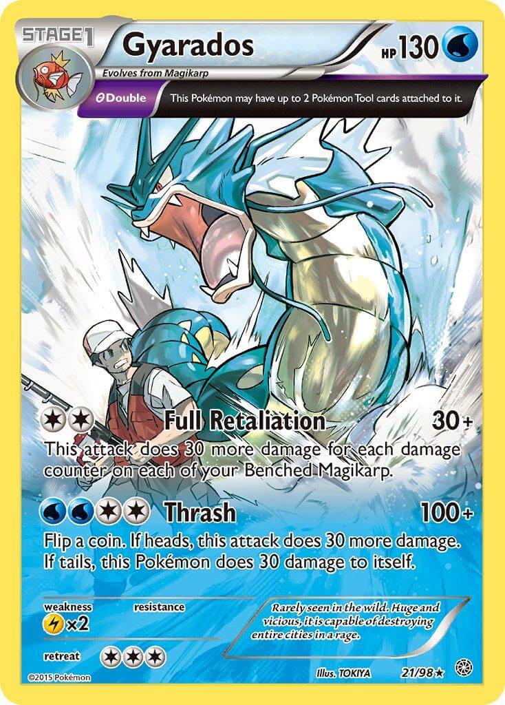 Gyarados (21/98) (Cosmos Holo) (Theme Deck Exclusive) [XY: Ancient Origins] collectible card with detailed stats.