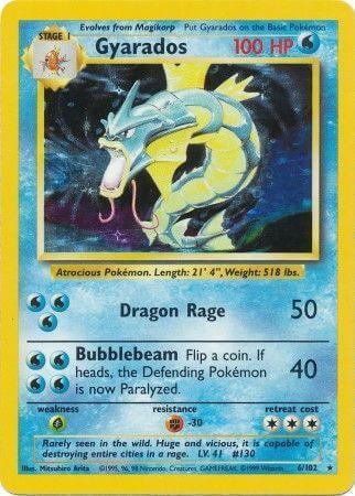 Gyarados (6/102) [Base Set Unlimited] Holo Rare Pokémon card features Dragon Rage and Bubblebeam moves.