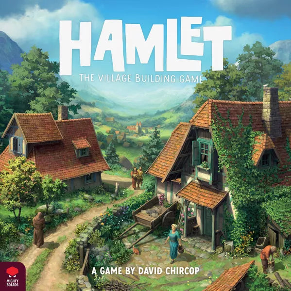 Hamlet The Village Building Board Game cover featuring picturesque village scenery and illustration by David Chircop