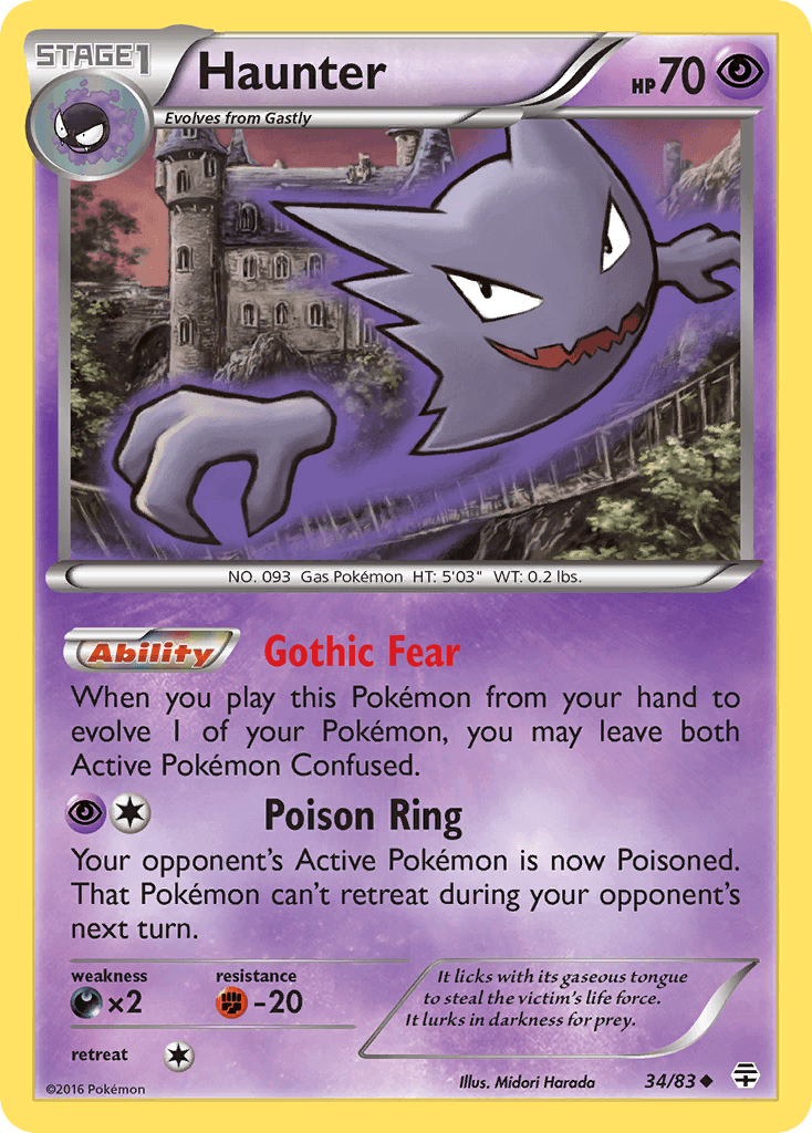 Haunter (34/83) [XY: Generations] card showcasing its abilities and artwork, from the XY: Generations set.