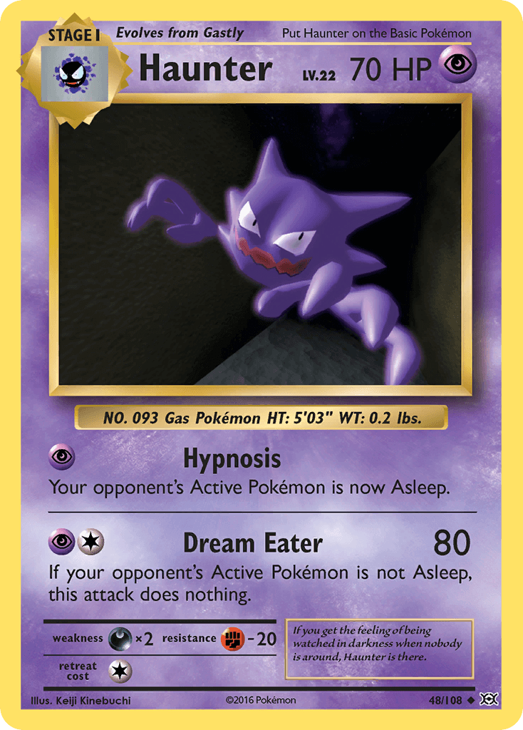 Haunter (48/108) [XY: Evolutions] card featuring Psychic type, Uncommon rarity, and abilities Hypnosis and Dream Eater.