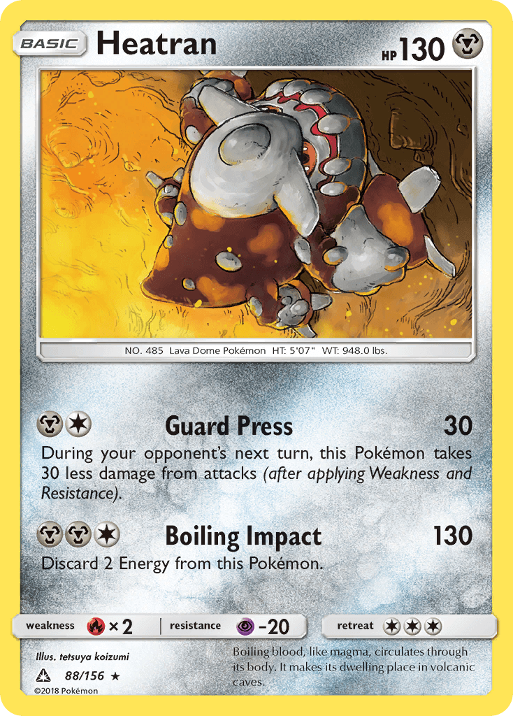 Heatran (88/156) [Sun & Moon: Ultra Prism] card showcasing its Holo Rare design and unique moves.