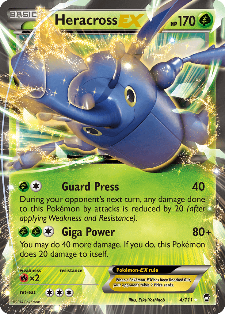 Heracross EX (4/111) [XY: Furious Fists] trading card showcasing Giga Power and Ultra Rare features.