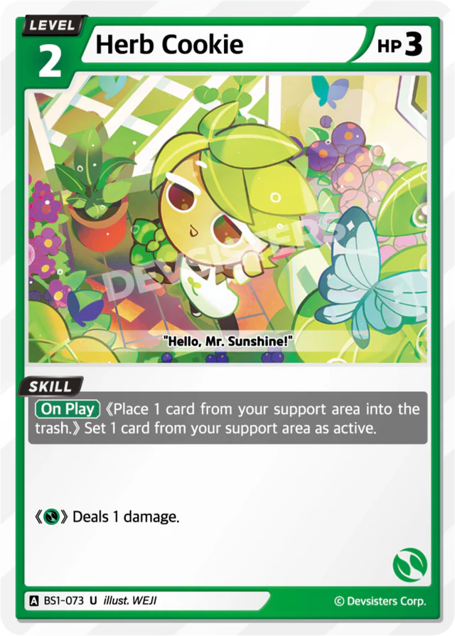 Herb Cookie BS1-073 U | Uncommon Card features a character with butterflies and plants.