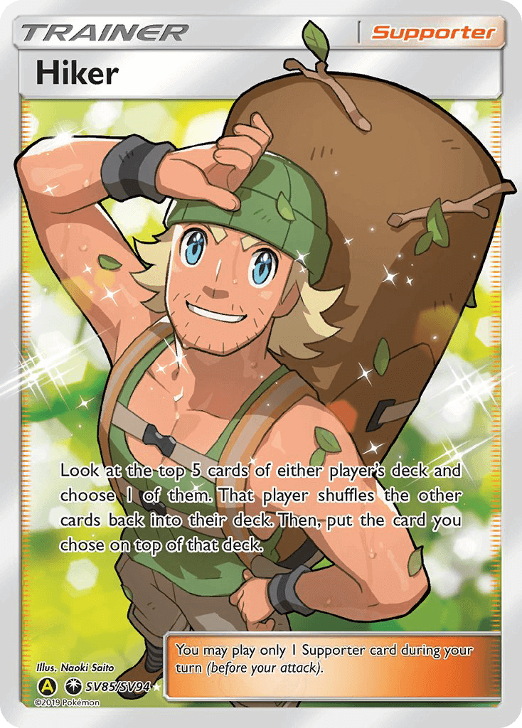 Hiker (SV85/SV94) [Sun & Moon: Hidden Fates - Shiny Vault] Supporter Ultra Rare card featuring Hiker.