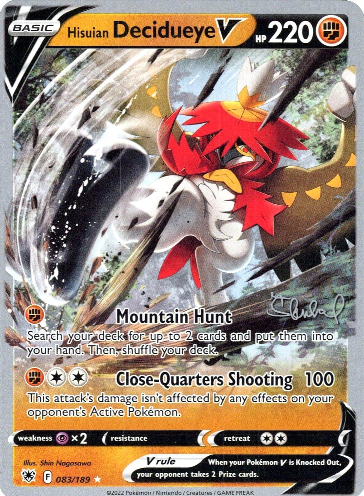 Hisuian Decidueye V (083/189) (ADP - Ondrej Skubal) [World Championships 2022] featuring Mountain Hunt move.