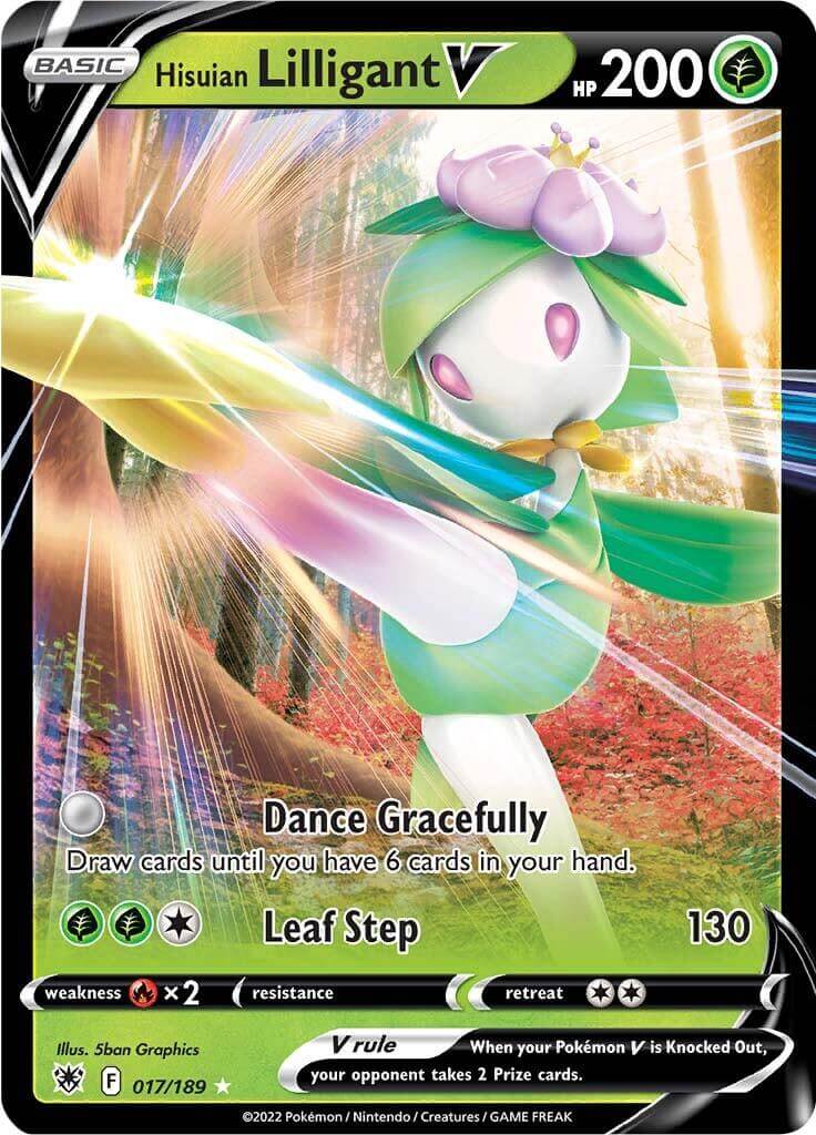 Hisuian Lilligant V (017/189) [Sword & Shield: Astral Radiance] card with Dance Gracefully and Leaf Step moves.