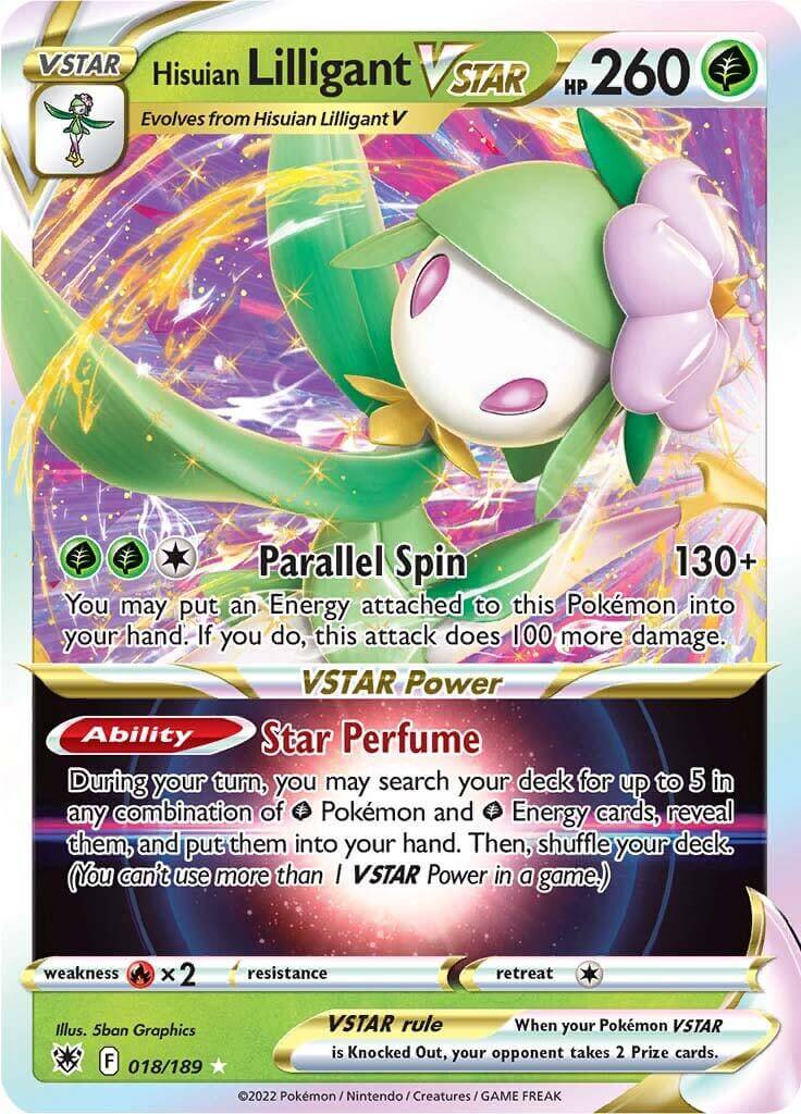 Hisuian Lilligant VSTAR (018/189) [Sword & Shield: Astral Radiance] trading card with abilities and stats.