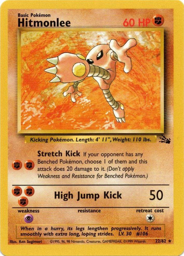 Hitmonlee (22/62) [Fossil Unlimited] rare Fighting type Pokémon card with unique abilities and art.