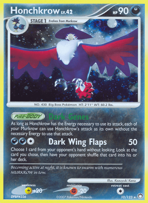 Honchkrow (10/123) [Diamond & Pearl: Mysterious Treasures] Holo Rare featuring Dark Wing Flaps and Dark Genes ability.