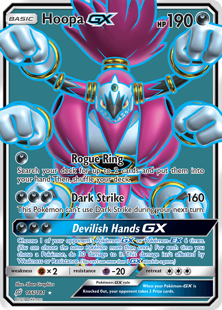 Hoopa GX (166/181) [Sun & Moon: Team Up] card featuring HP 190 and abilities Rogue Ring and Dark Strike.