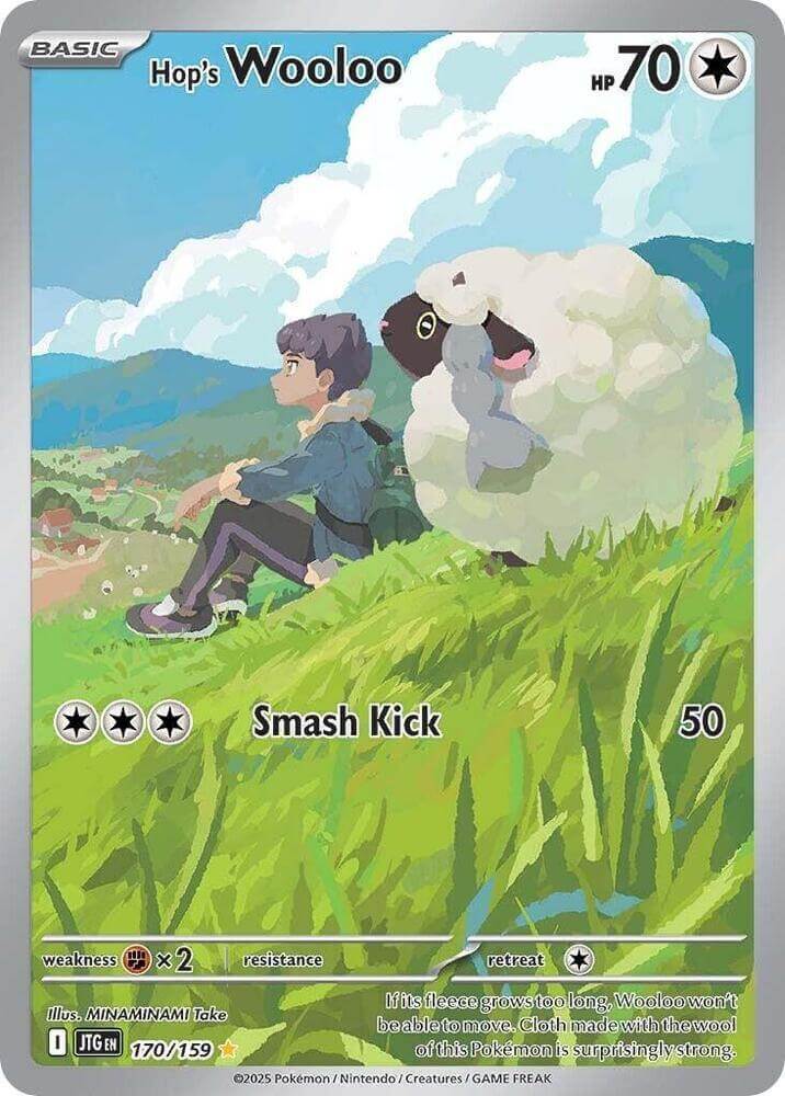 Hop's Wooloo (170/159) [Scarlet & Violet: Journey Together] featuring a boy and Wooloo in a scenic backdrop.