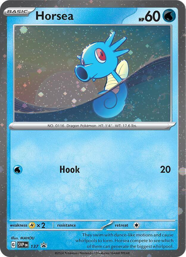 Horsea (SVP137) (Cosmo Holo) [SV: Scarlet & Violet Promo Cards] featuring a whimsical water Pokémon.