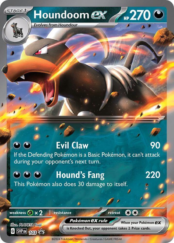 Houndoom ex (103) [Scarlet & Violet: Black Star Promos] Pokémon card featuring HP and attack details.