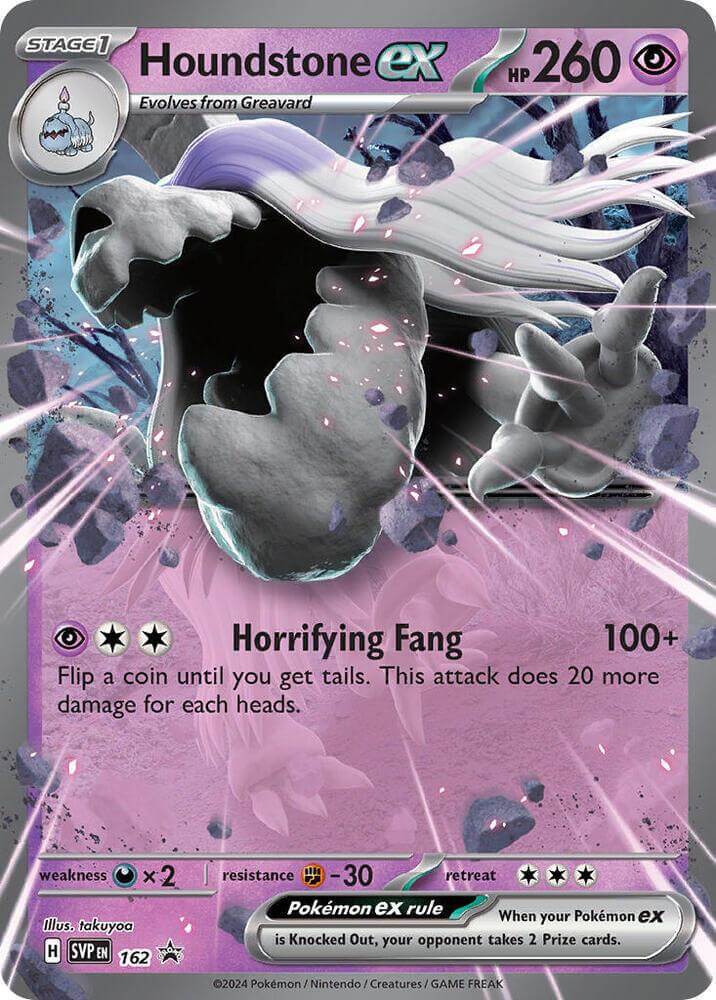Houndstone ex (SVP162) [Scarlet & Violet: Black Star Promos] card showcasing Psychic type abilities and rarity.