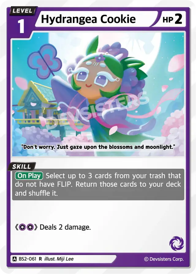 Hydrangea Cookie BS2-061 | Rare Card featuring colorful artwork of a cheerful character amidst blossoms.