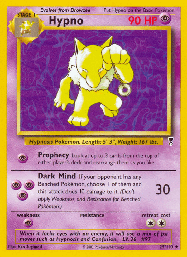Hypno (25/110) [Legendary Collection] Pokémon card with Psychic type and rare rarity details.
