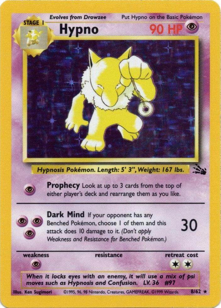 Hypno (8/62) [Fossil Unlimited] Holo Rare Psychic Pokémon card with unique abilities and retreat cost.