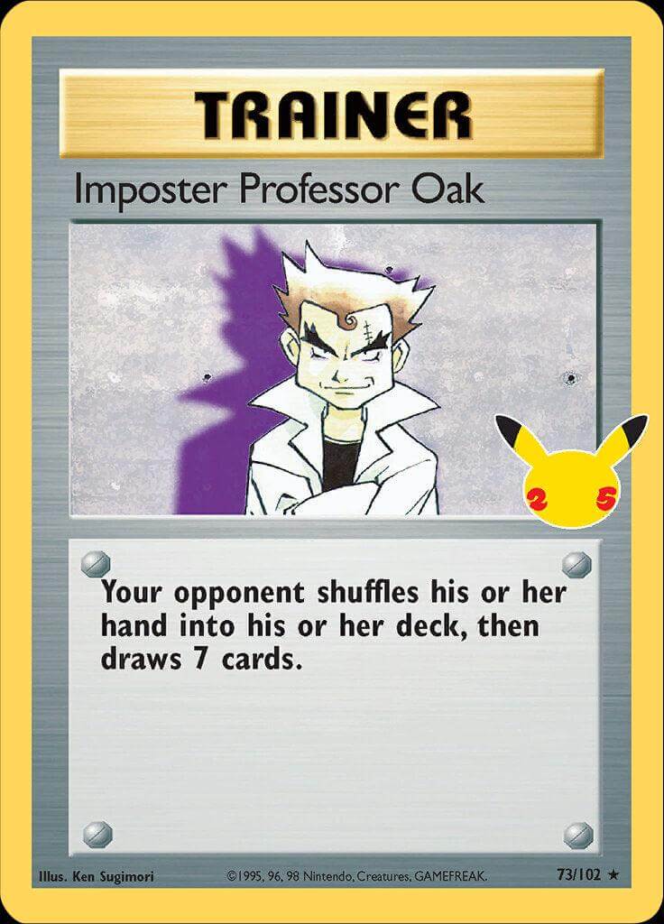 Imposter Professor Oak (73/102) [Celebrations: 25th Anniversary - Classic Collection] card featuring trainer abilities.