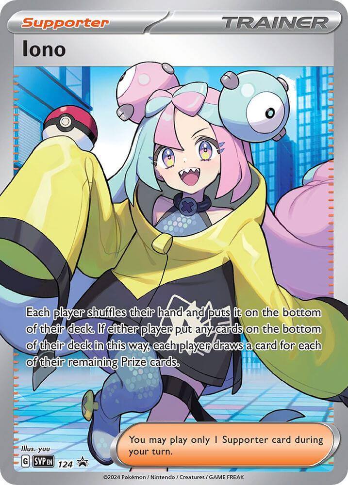 Iono (124) [Scarlet & Violet: Black Star Promos] card featuring the Supporter trainer with colorful attire.
