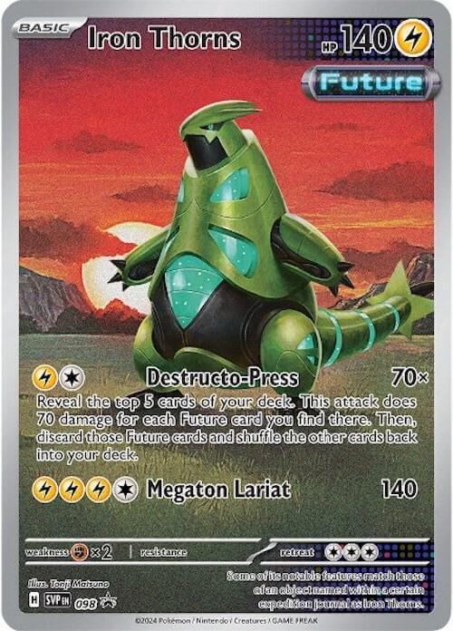 Iron Thorns (098) [Scarlet & Violet: Black Star Promos] featuring HP 140 and attack descriptions.