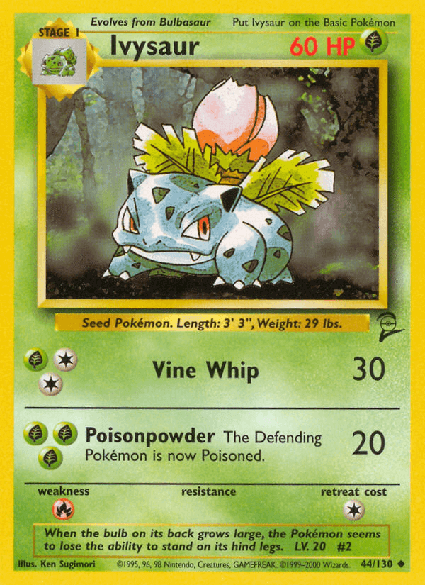 Ivysaur (44/130) [Base Set 2] card featuring Grass type, uncommon rarity, with moves Vine Whip and Poisonpowder.