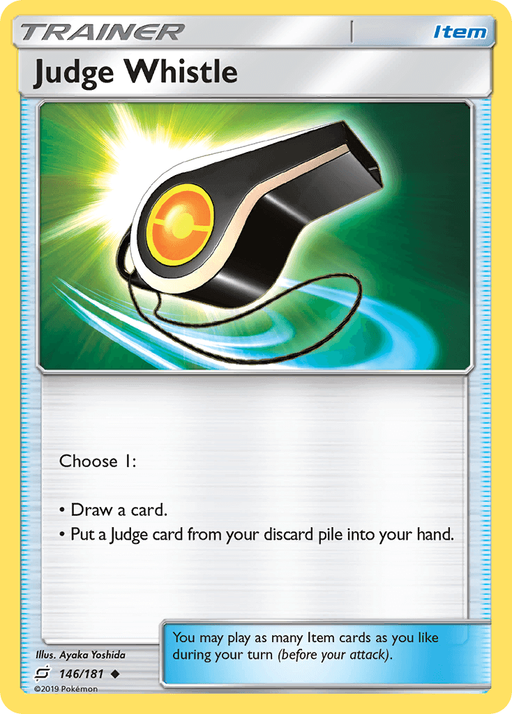 Judge Whistle (146/181) [Sun & Moon: Team Up] Item card featuring artwork by Ayaka Yoshida.