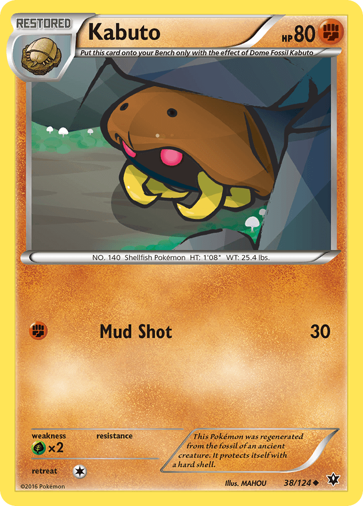 Kabuto (38/124) [XY: Fates Collide] card showcasing its Mud Shot move and restored design.