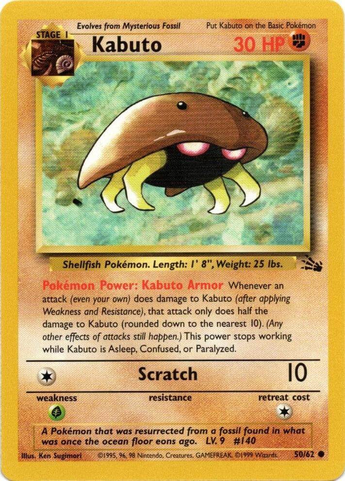 Kabuto (50/62) [Fossil Unlimited] trading card showcasing its unique abilities and stats for collectors.