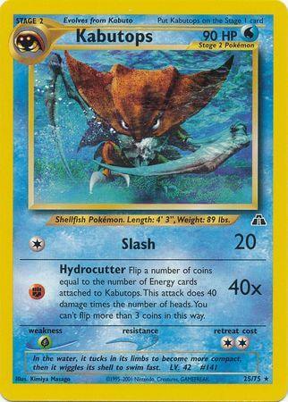 Kabutops (25/75) [Neo Discovery Unlimited] card featuring water type and rare attributes.