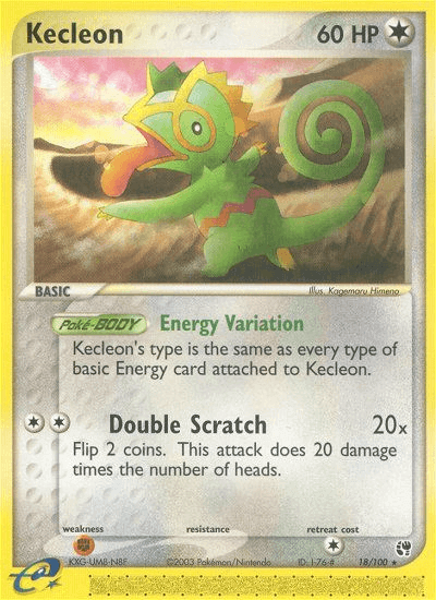 Kecleon (18/100) [EX: Sandstorm] featuring Energy Variation ability and Double Scratch attack.