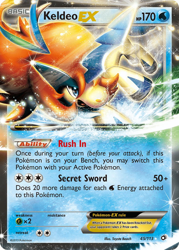 Keldeo EX (45/113) [Black & White: Legendary Treasures] featuring water type abilities and ultra rare characteristics.
