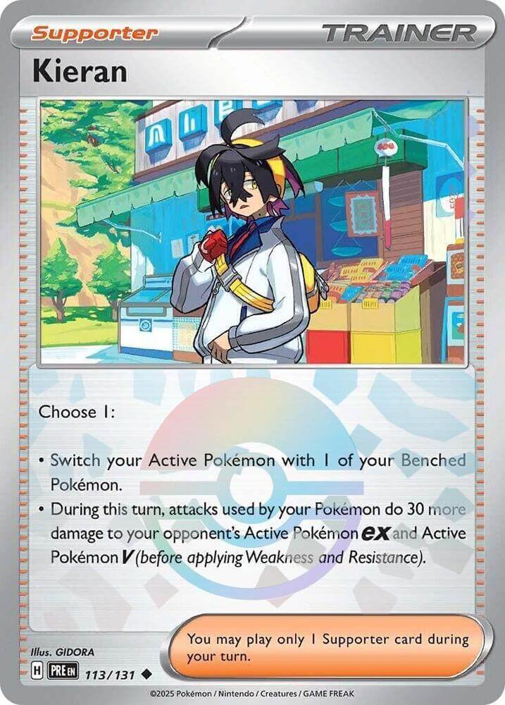 Kieran (113/131) (Poke Ball Pattern) [Scarlet & Violet: Prismatic Evolutions] trainer card illustration.