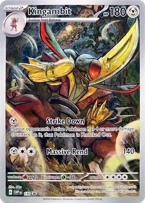 Kingambit (130) [Scarlet & Violet: Black Star Promos] card showcasing its abilities and design in a vibrant illustration.