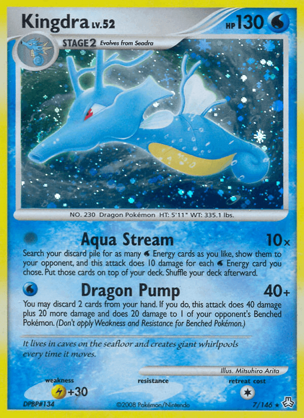 Kingdra (7/146) [Diamond & Pearl: Legends Awakened] Holo Rare card with Aqua Stream and Dragon Pump moves.