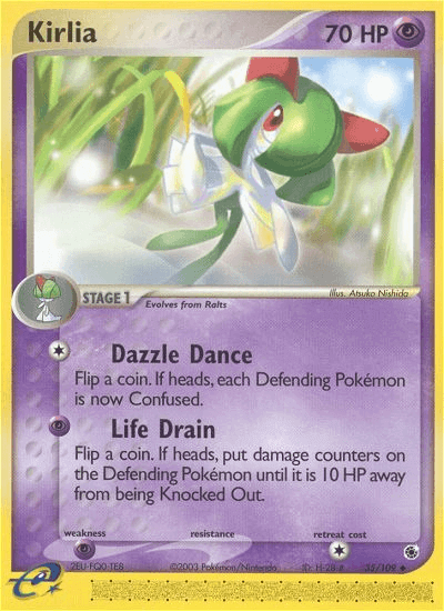 Kirlia (35/109) [EX: Ruby & Sapphire] card showing Dazzle Dance and Life Drain abilities, Psychic type