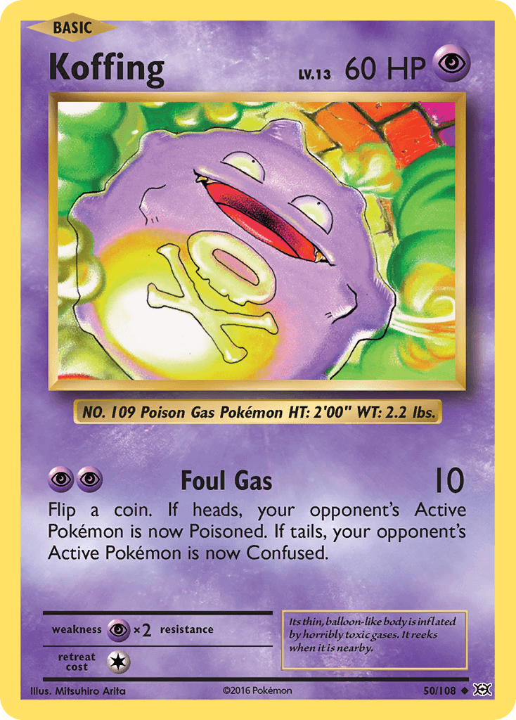 Koffing (50/108) [XY: Evolutions] card featuring Foul Gas attack and 60 HP stats.