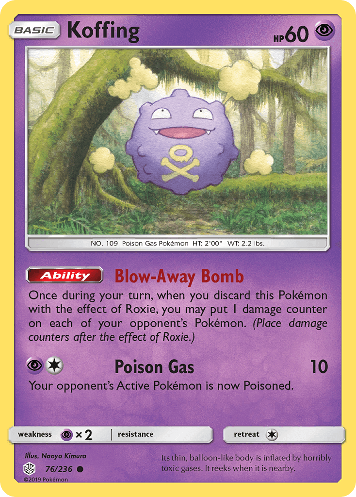 Koffing (76/236) [Sun & Moon: Cosmic Eclipse] card featuring special abilities and stats