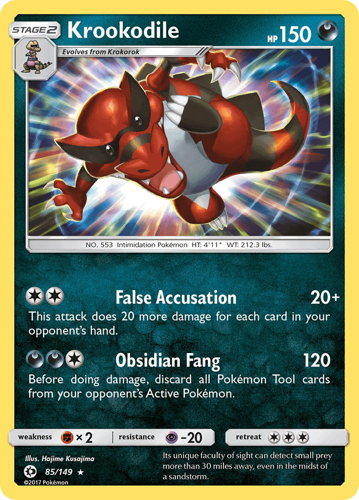 Krookodile (85/149) [Sun & Moon: Base Set] card showcasing its HP 150 and attack abilities.