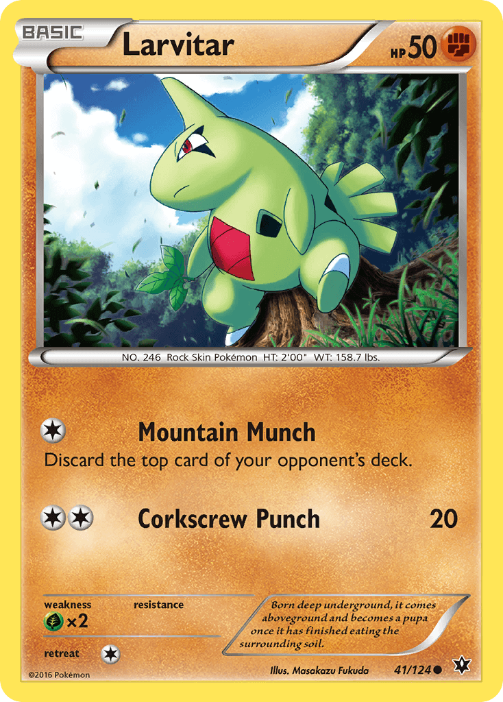 Larvitar (41/124) [XY: Fates Collide] card featuring Mountain Munch and Corkscrew Punch abilities.