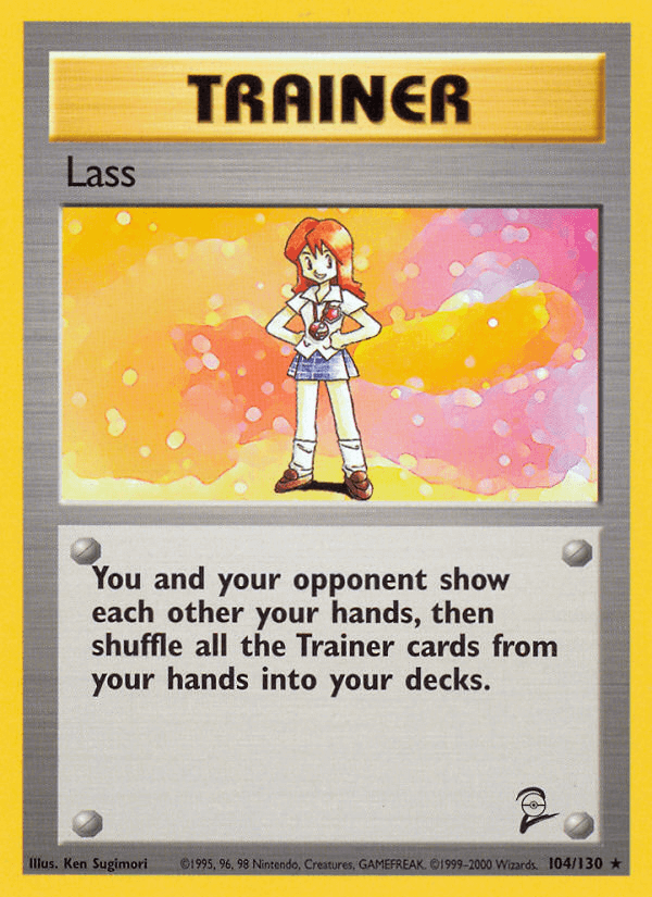 Lass (104/130) [Base Set 2] Trainer card showcasing game mechanics and artwork by Ken Sugimori.