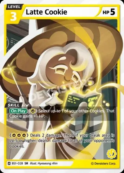 Latte Cookie (BS1-028) – Brave Sweet | Cookie Run TCG Rare Card featuring beautiful artwork and supportive abilities.