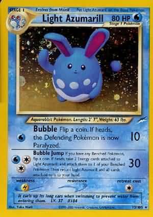Light Azumarill (13/105) [Neo Destiny Unlimited] card featuring Water type and Holo Rare attributes.
