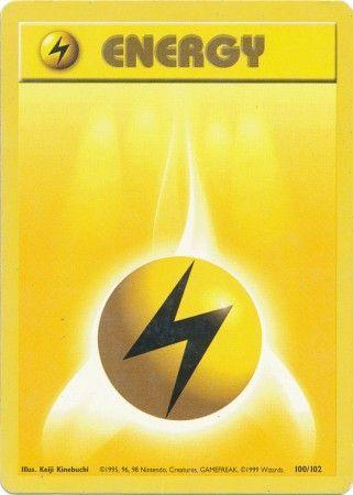 Lightning Energy (100/102) [Base Set Unlimited] card featuring a lightning bolt symbol on a yellow background.