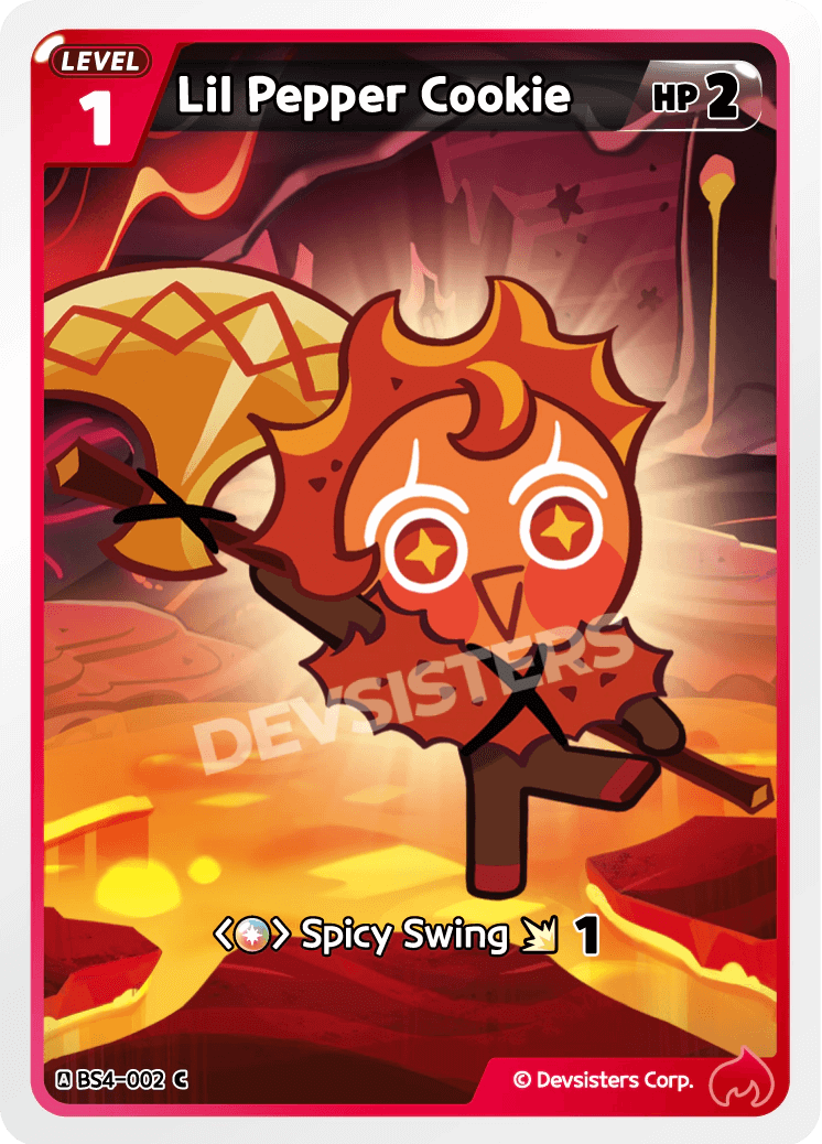Lil Pepper Cookie BS4-002 C | Common Card featuring a cute character in a fiery environment.