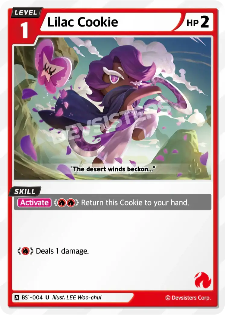 Lilac Cookie BS1-004 U | Uncommon Card showcasing a character in a vibrant, whimsical setting.