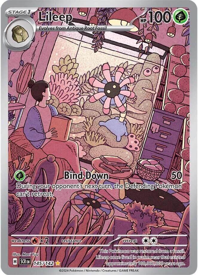 Lileep (145/142) [Scarlet & Violet: Stellar Crown] card featuring colorful plant designs and gameplay details.